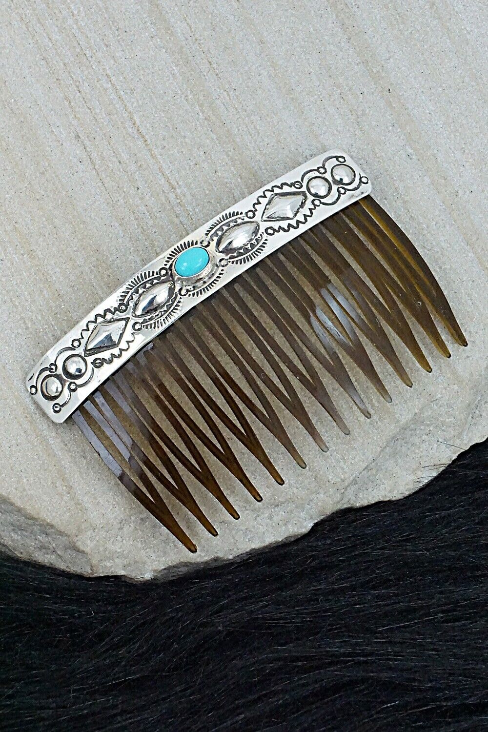 Turquoise & Sterling Silver Hair Combs - Jennie Blackgoat