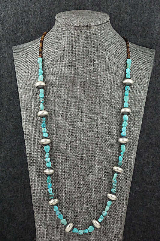 Turquoise & Sterling Silver Necklace 26" - Doreen Jake