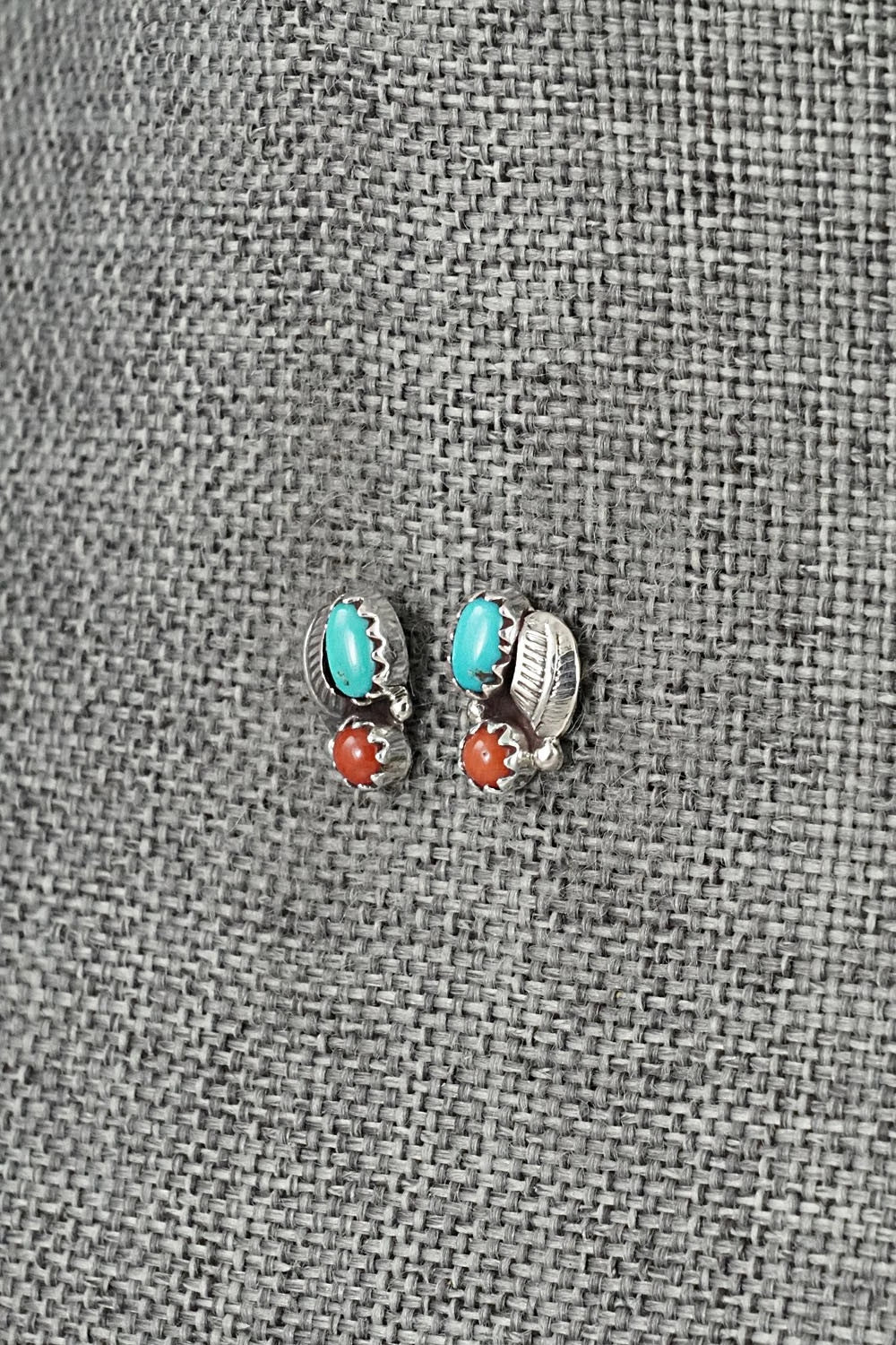 Turquoise, Coral & Sterling Silver Earrings - Betty Hawthorne