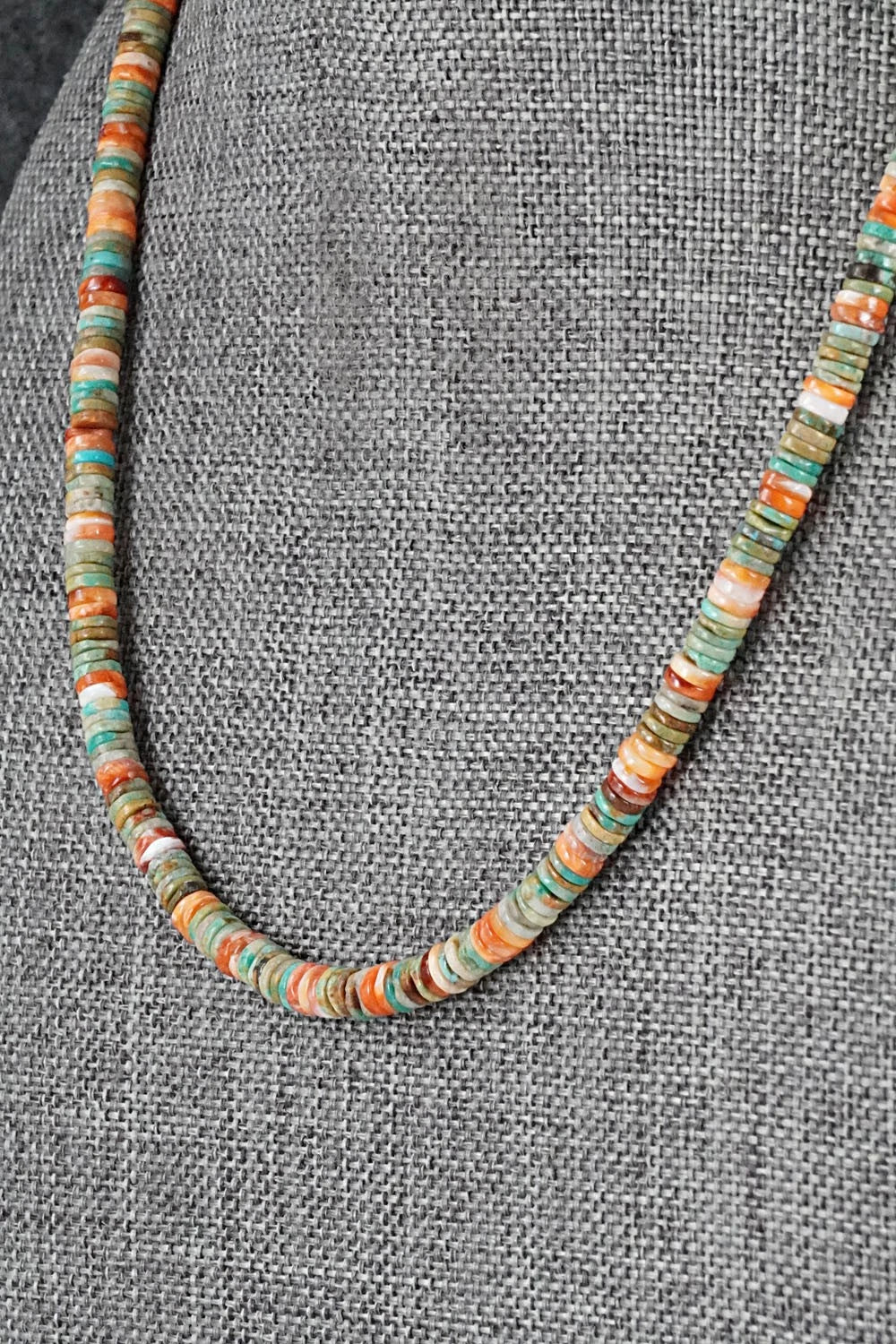 Turquoise, Spiny Oyster & Sterling Silver Necklace 17" - Doreen Jake