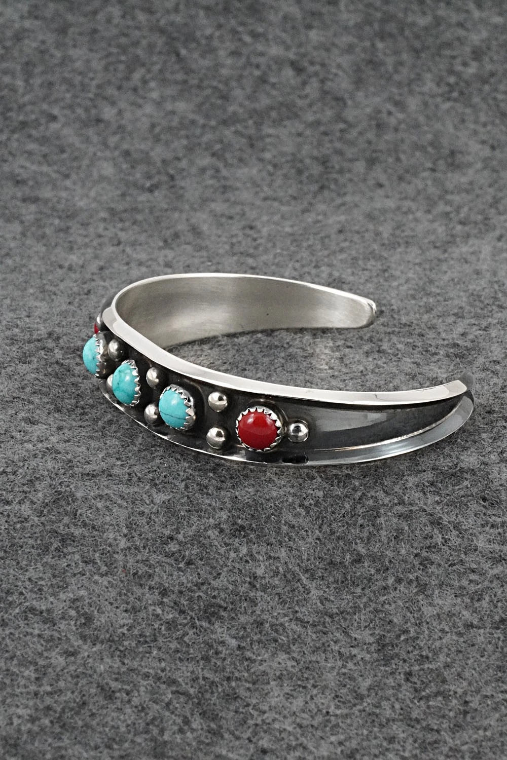 Turquoise, Coral & Sterling Silver Bracelet - Paul Largo