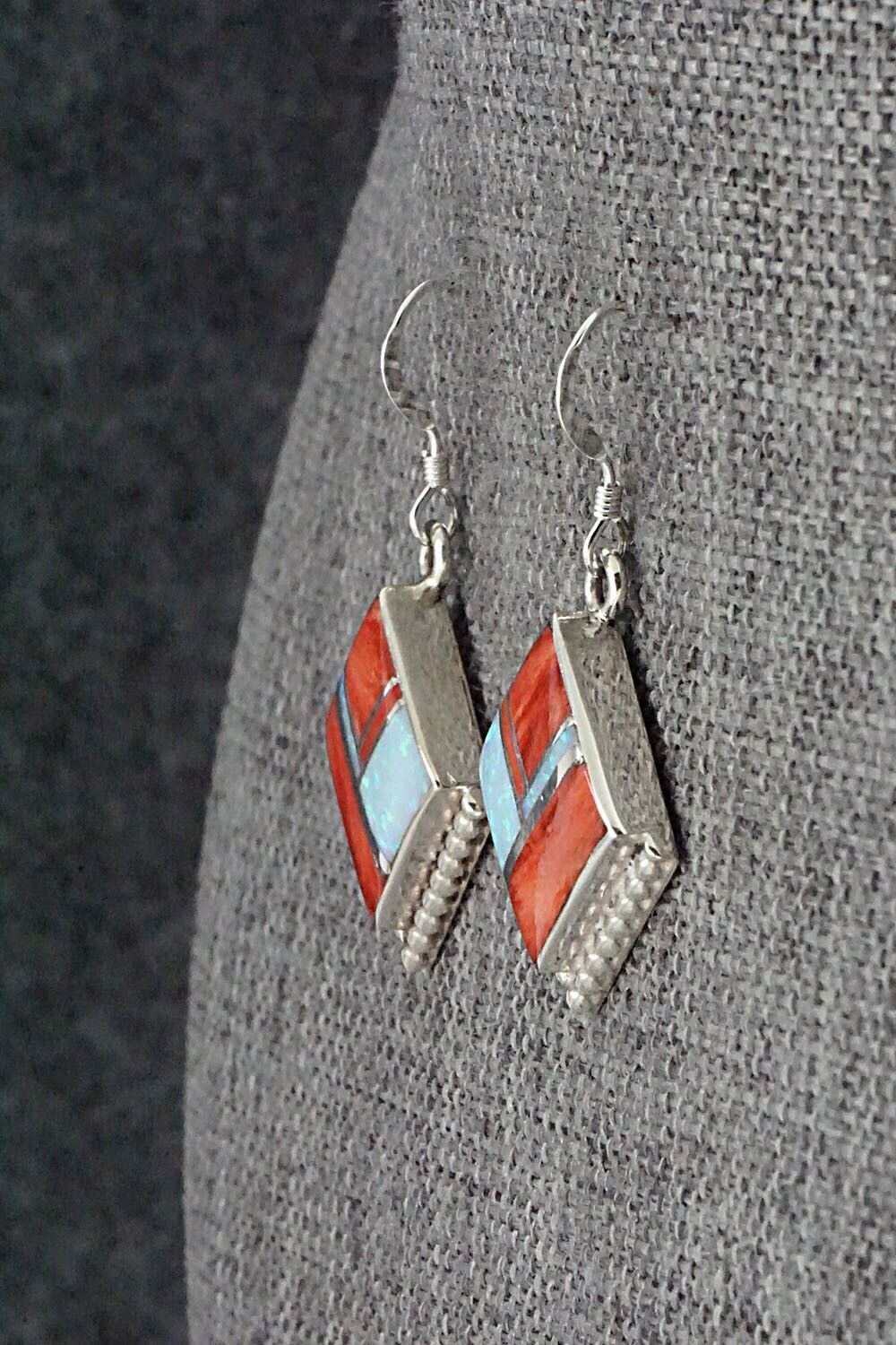 Spiny Oyster, Opalite & Sterling Silver Inlay Earrings - James Manygoats