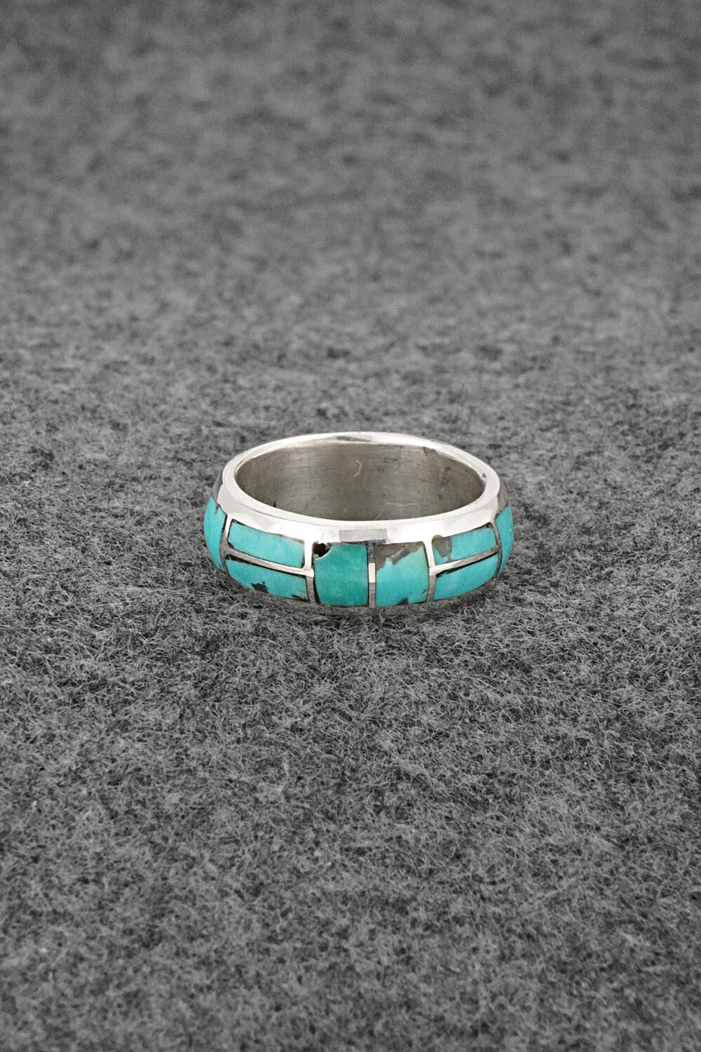 Turquoise & Sterling Silver Inlay Ring - Matilda Chattin - Size 6