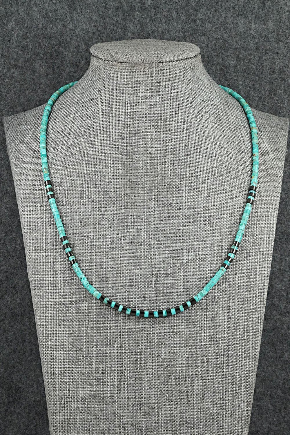 Turquoise, Onyx & Sterling Silver Necklace 19" - Helen Tsosie