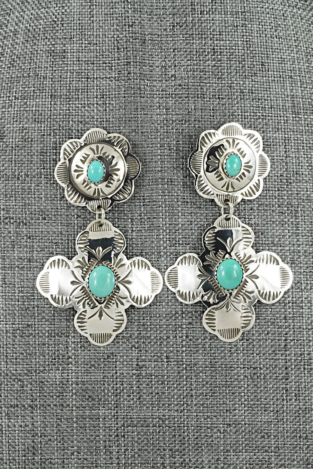 Turquoise and Sterling Silver Earrings - Bertha Begay