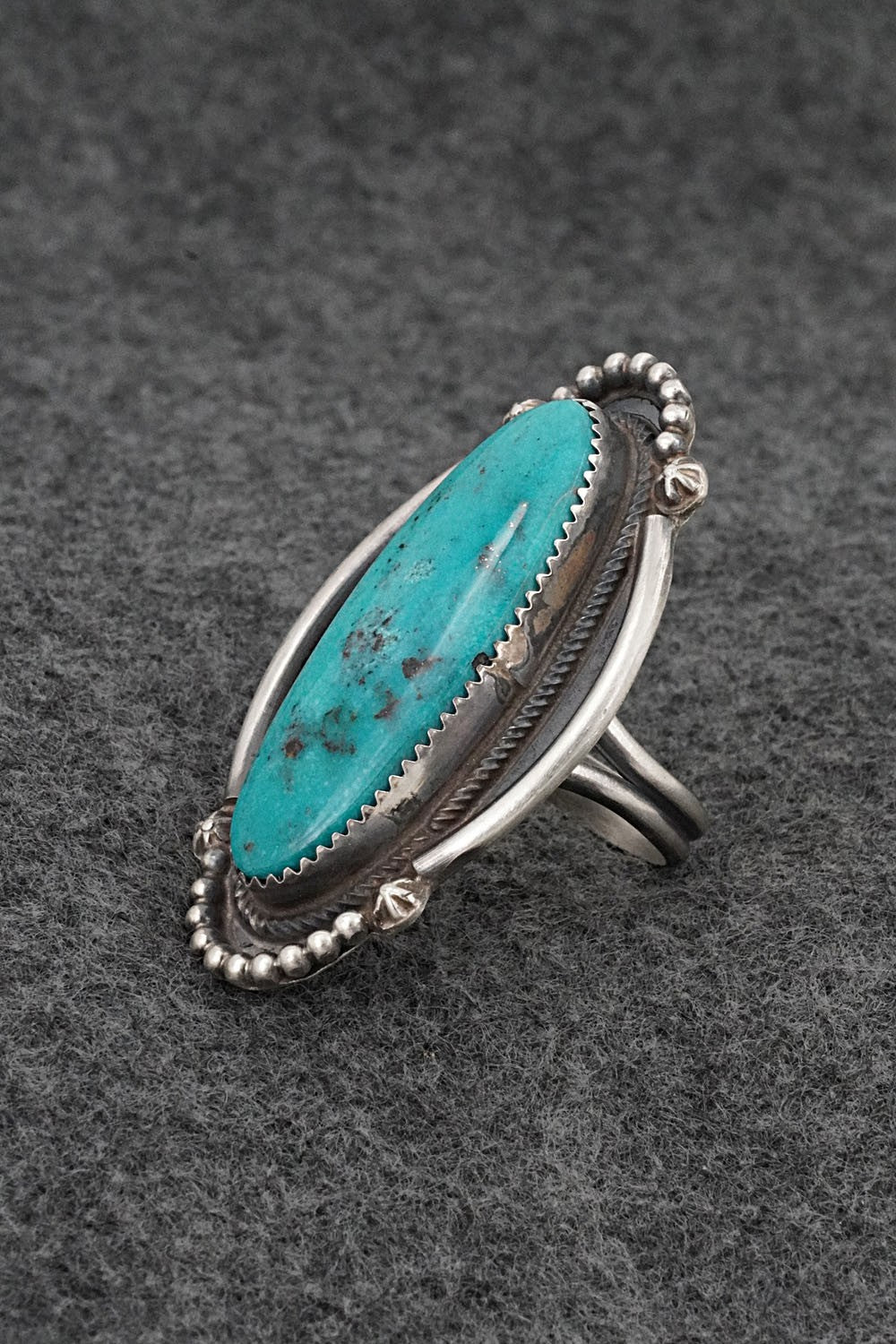 Turquoise & Sterling Silver Ring - Leslie Nez - Size 9.5