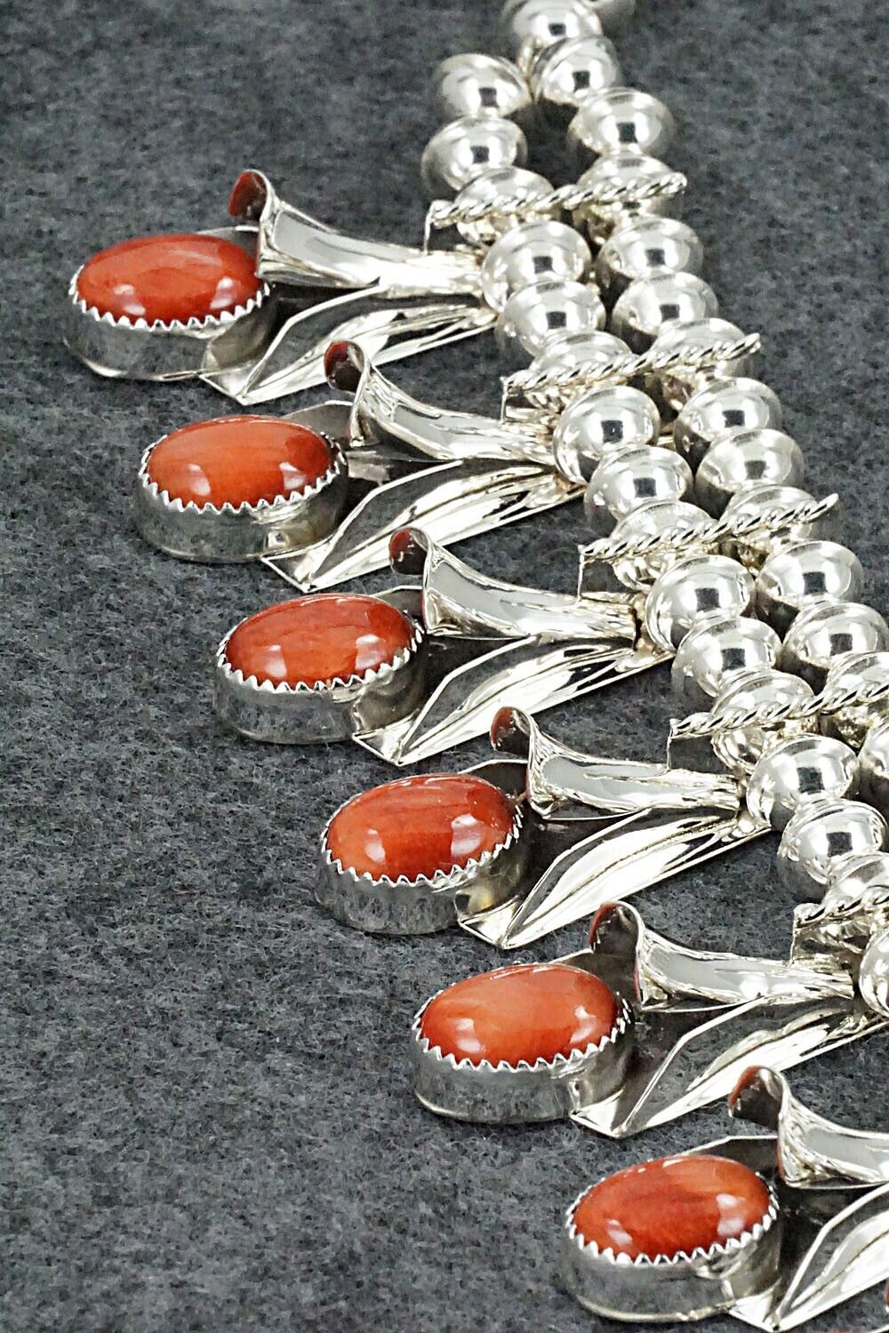Spiny Oyster & Sterling Silver Squash Blossom Set - Louise Yazzie