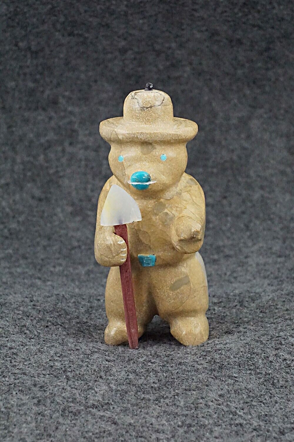 Smokey Bear with Shovel Zuni Fetish Carving - Enrike Leekya