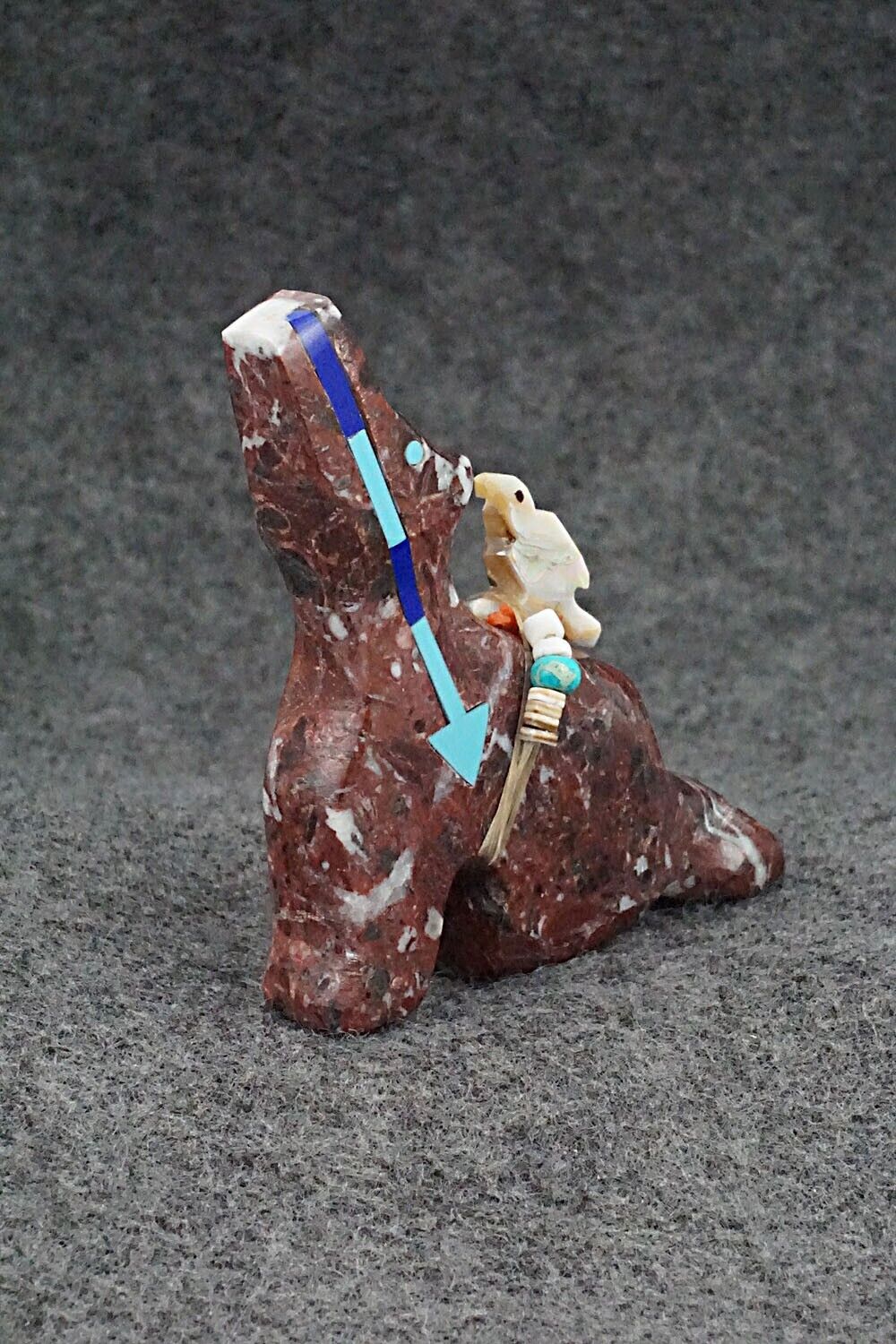 Wolf w/Bird Zuni Fetish Carving - Fernando Laiwakete