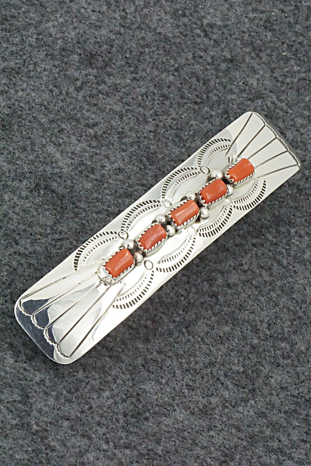 Coral & Sterling Silver Hair Barrette - Jolene Begay