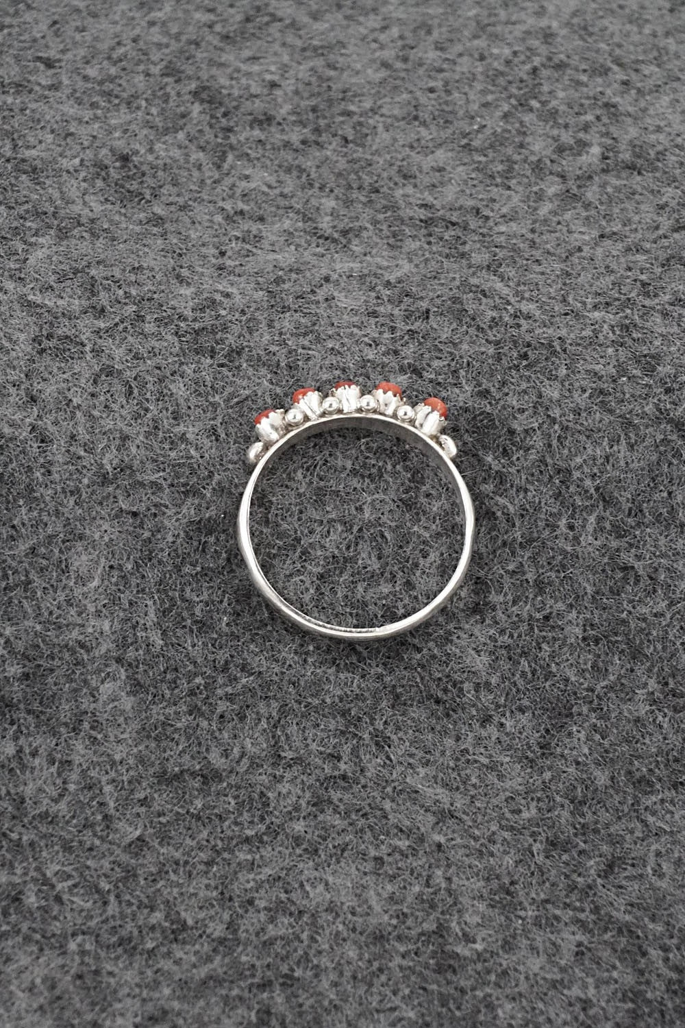 Coral & Sterling Silver Ring - April Haloo - Size 7.5