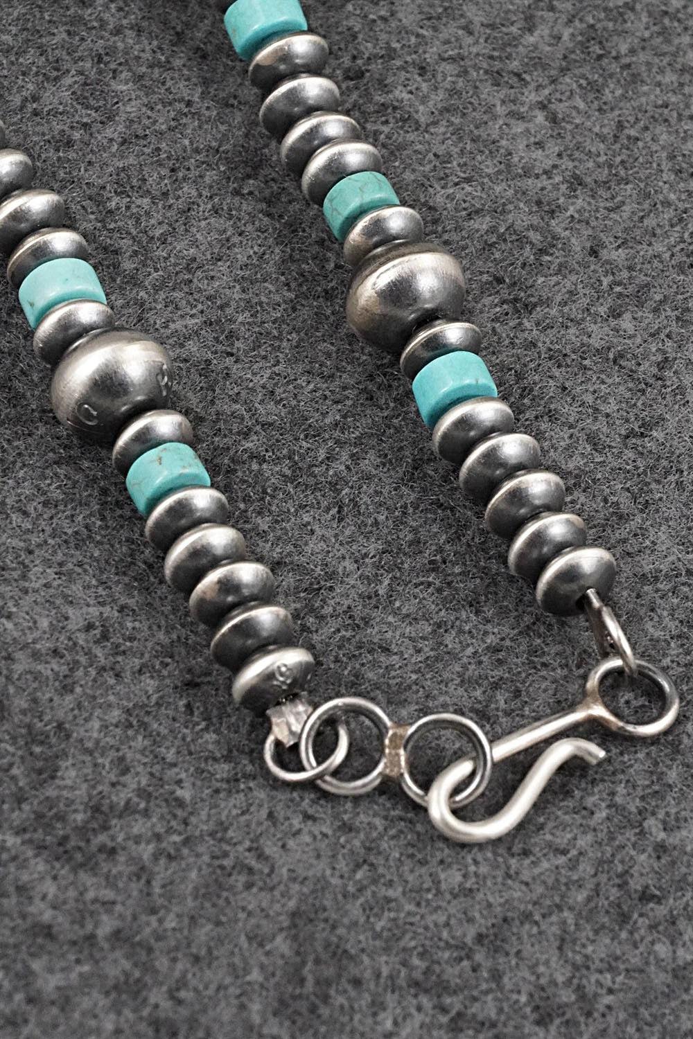 Turquoise & Sterling Silver Navajo Pearl Necklace 20" - Crystal Haley