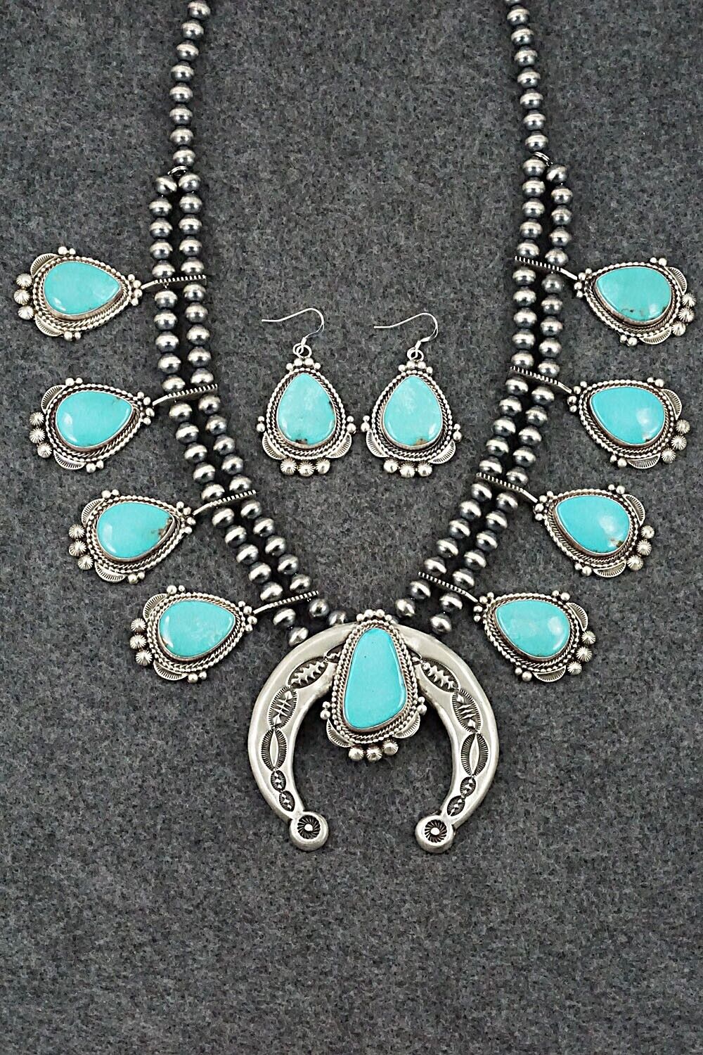 Turquoise & Sterling Silver Squash Blossom Set - Tom Lewis