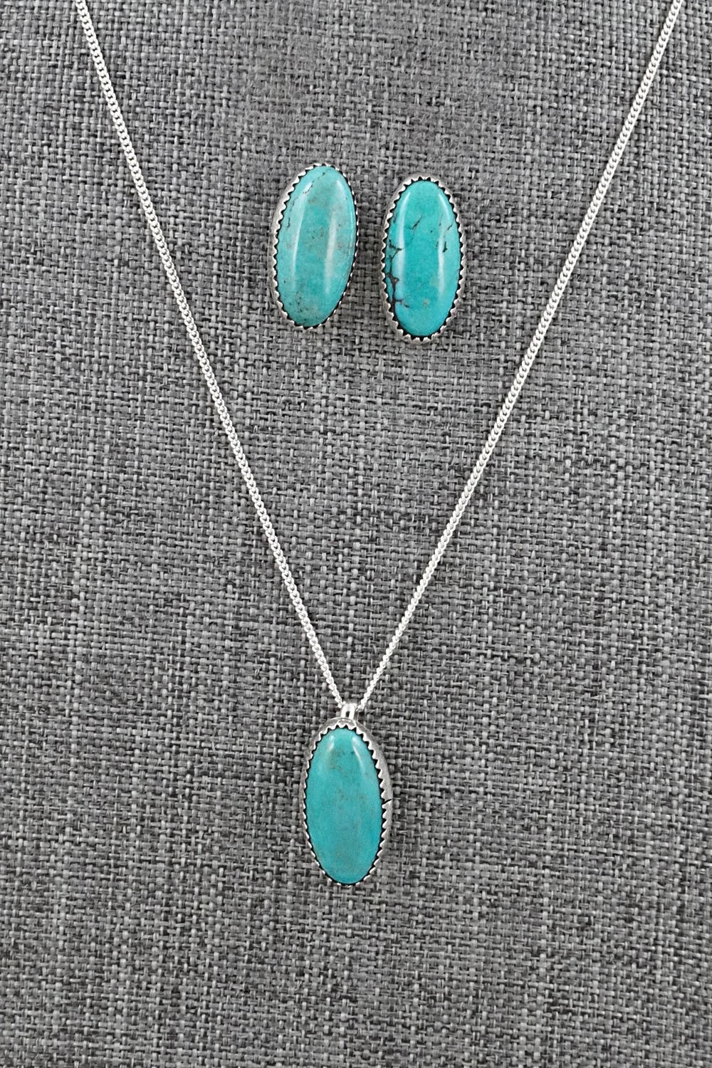 Turquoise & Sterling Silver Necklace and Earrings Set - Murray Hannaweeka