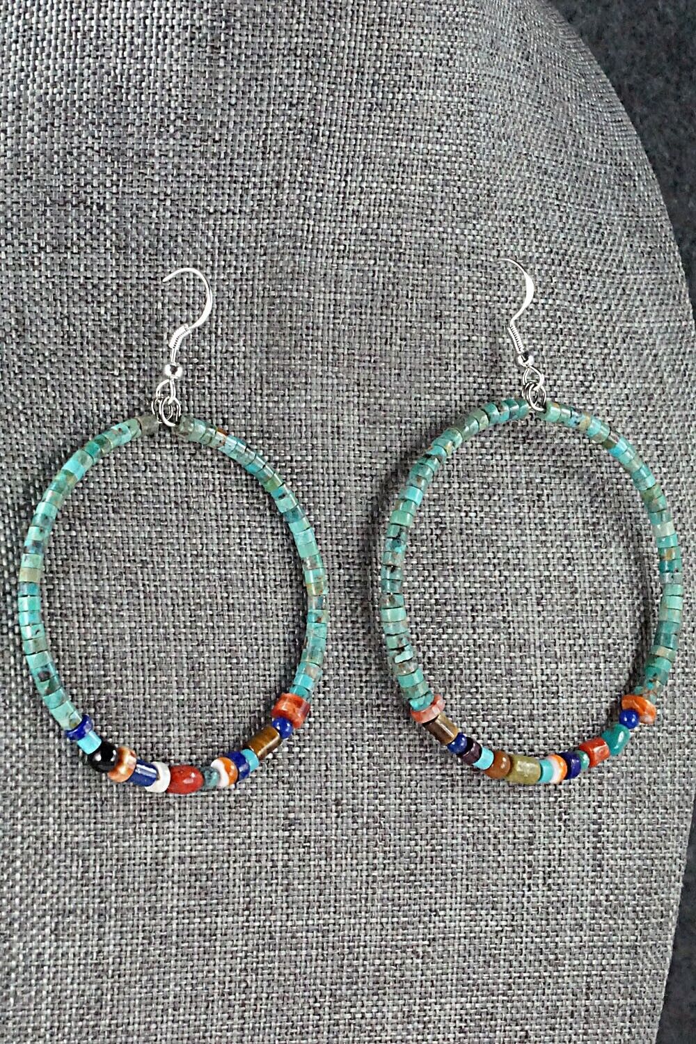 Multi Stone & Sterling Silver Hoop Earrings - Helen Tsosie