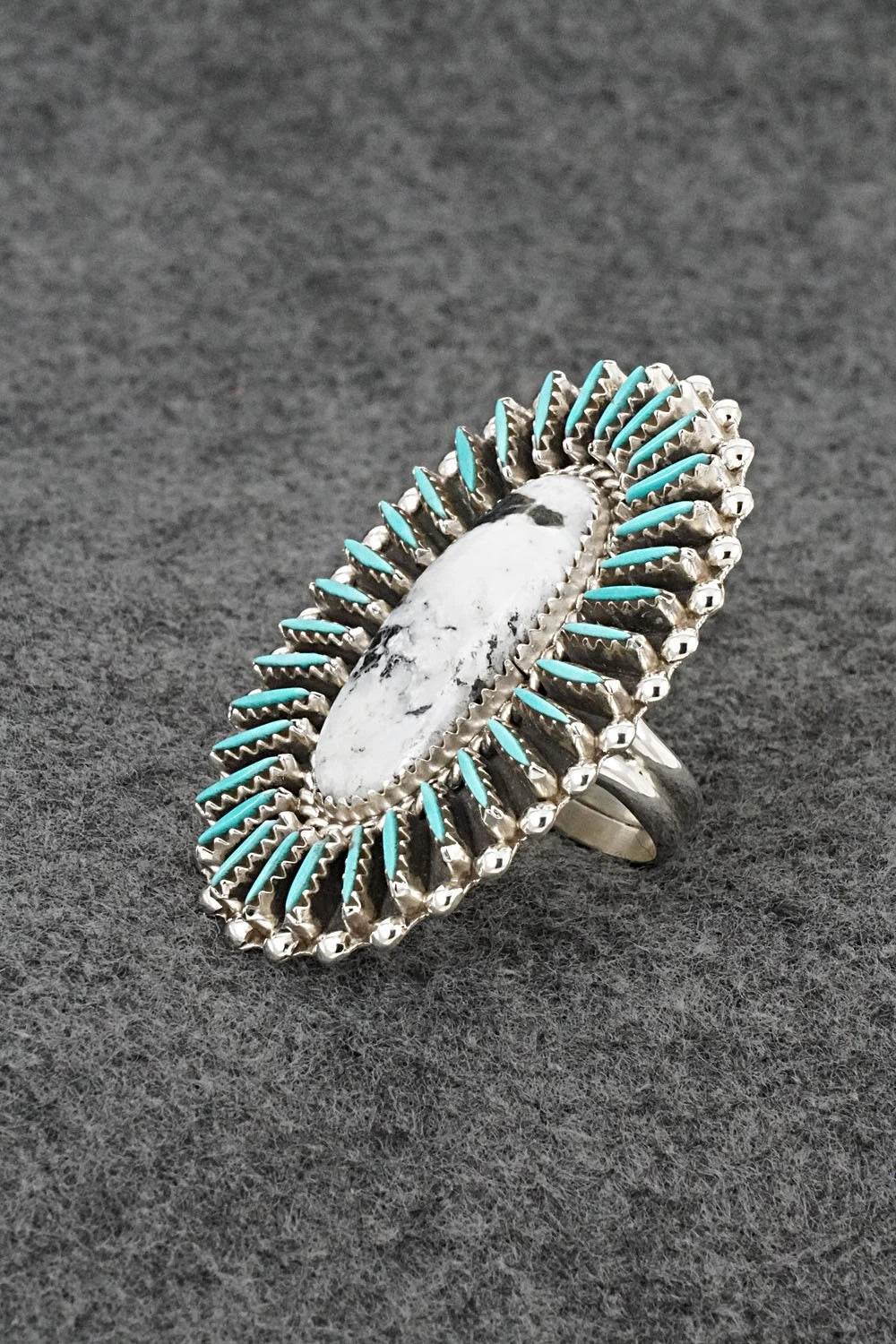 White Buffalo, Turquoise & Sterling Silver Ring - Roland Francisco - Size 8