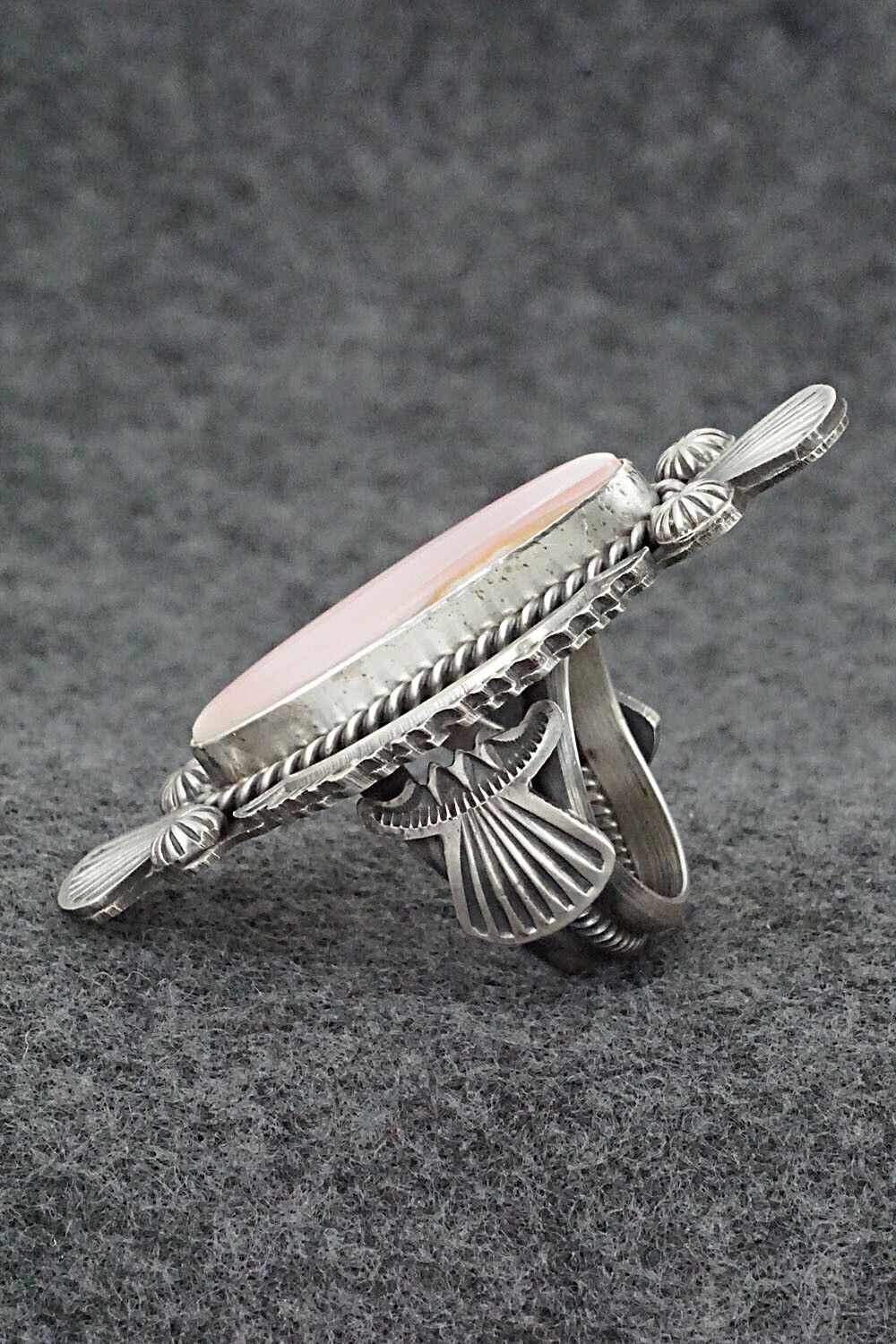 Pink Conch Shell & Sterling Silver Ring - Michael Calladitto - Size 8