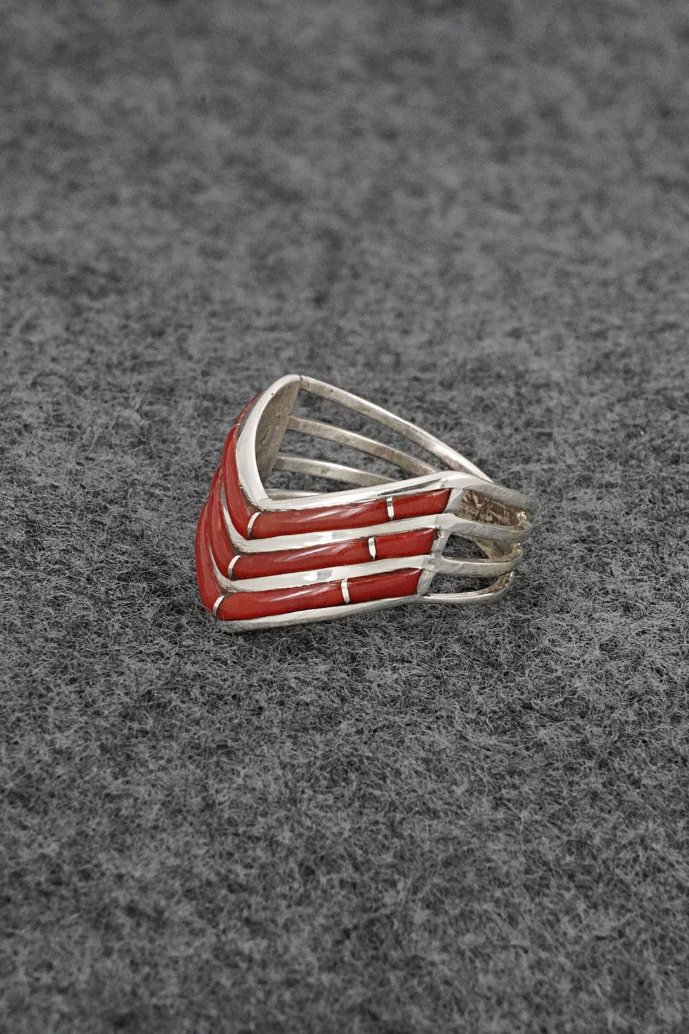 Coral & Sterling Silver Ring - Andrew Enrico - Size 7.5