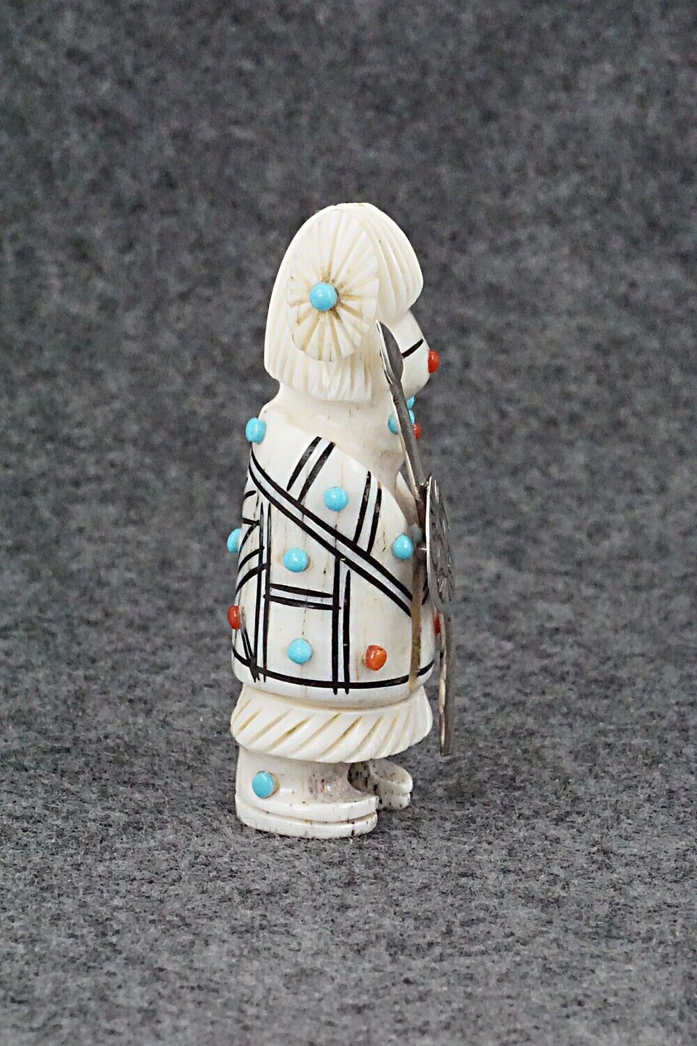 Hunter with Spear & Shield Zuni Fetish Carving - Claudia Peina