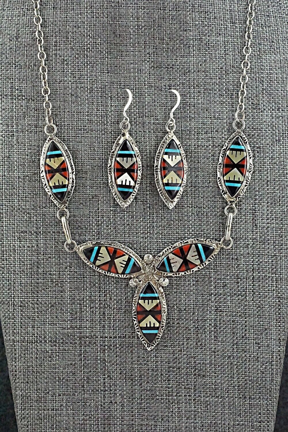 Multi-Stone & Sterling Silver Inlay Necklace Set - Leslie Lamy