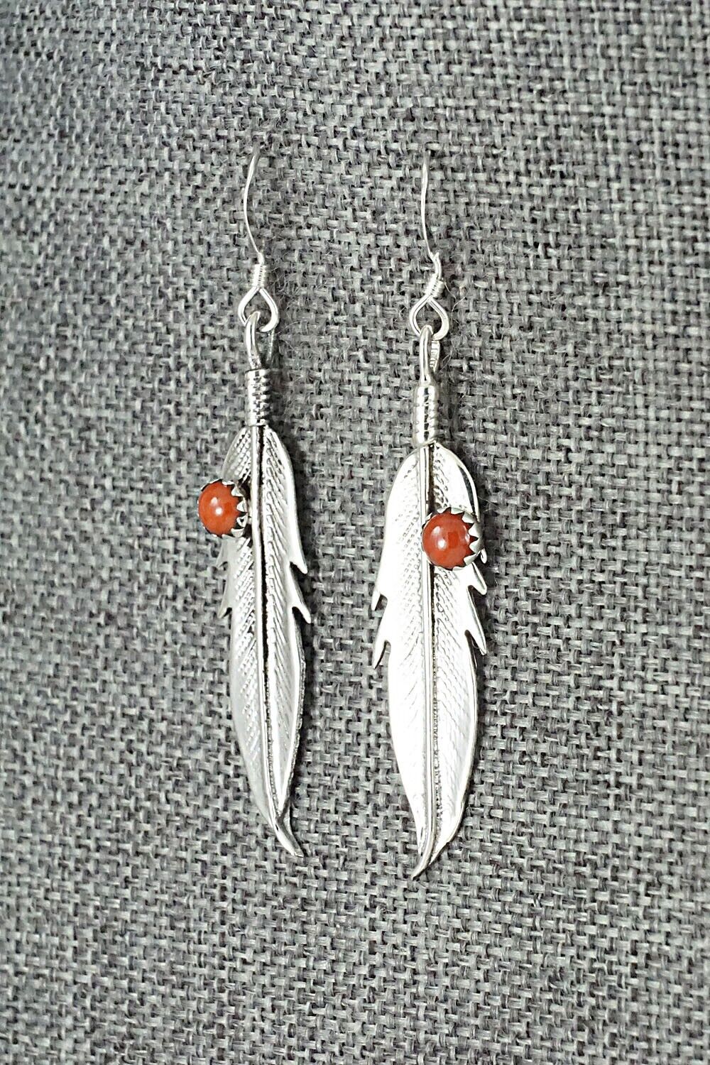 Coral & Sterling Silver Earrings - Louise Joe