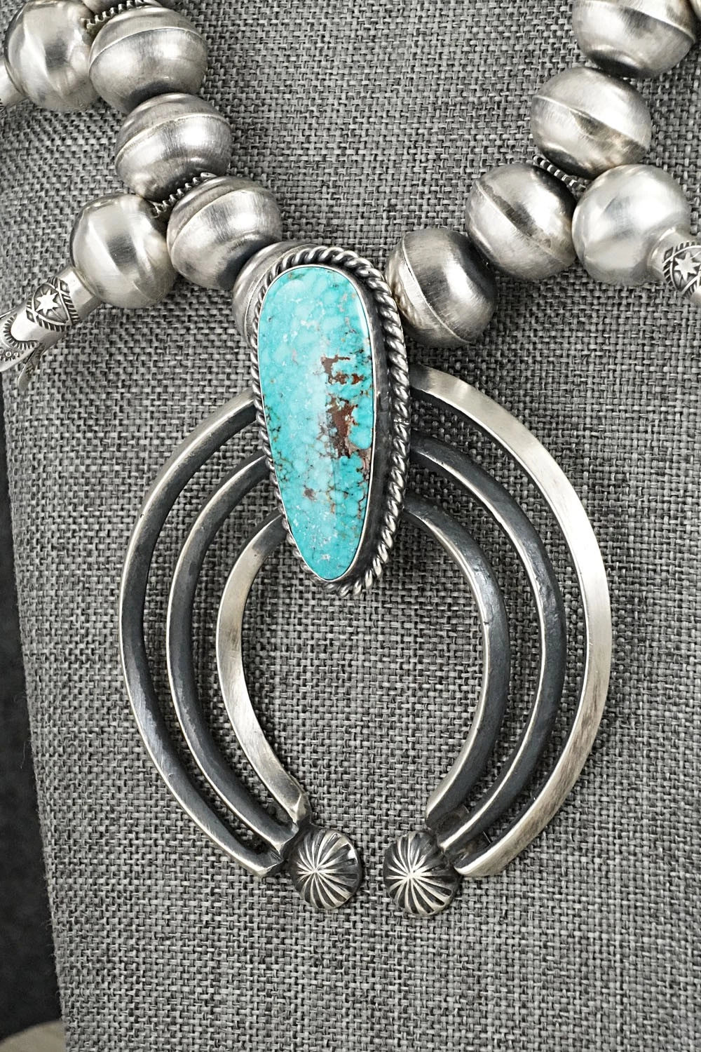 Turquoise & Sterling Silver Squash Blossom Necklace - Chris Hale