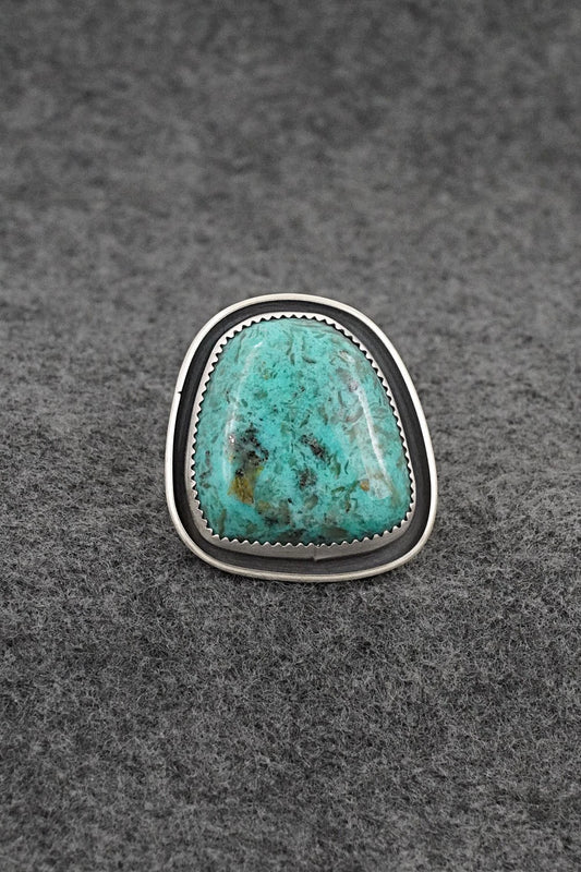 Turquoise & Sterling Silver Ring - Leslie Nez - Size 8.5