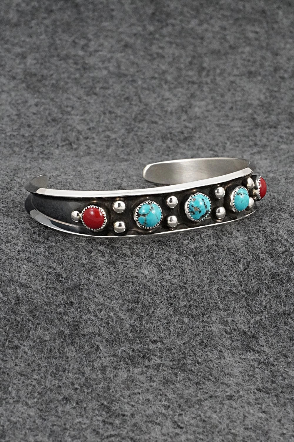 Turquoise, Coral & Sterling Silver Bracelet - Paul Largo