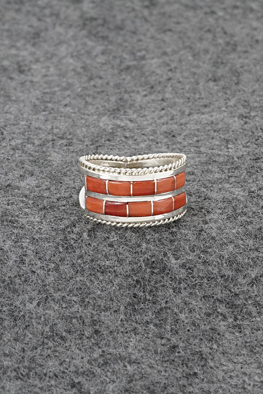 Coral and Sterling Silver Ring - Bruce Johnson - Size 10