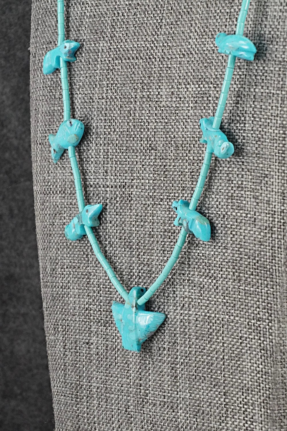 Turquoise Fetish Carving & Sterling Silver Necklace - Hector Goodluck