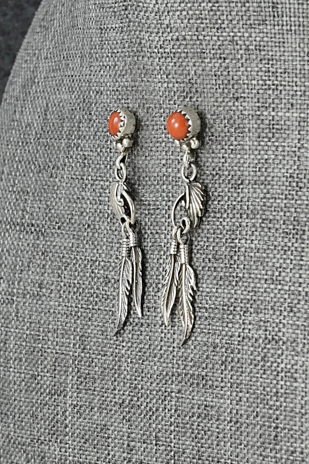 Coral & Sterling Silver Earrings - Rita Largo
