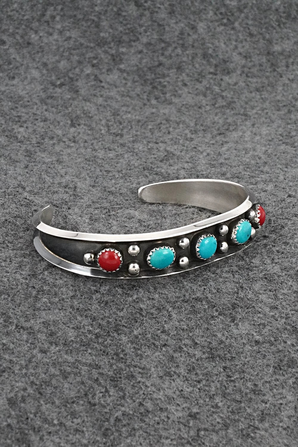 Turquoise, Coral & Sterling Silver Bracelet - Paul Largo