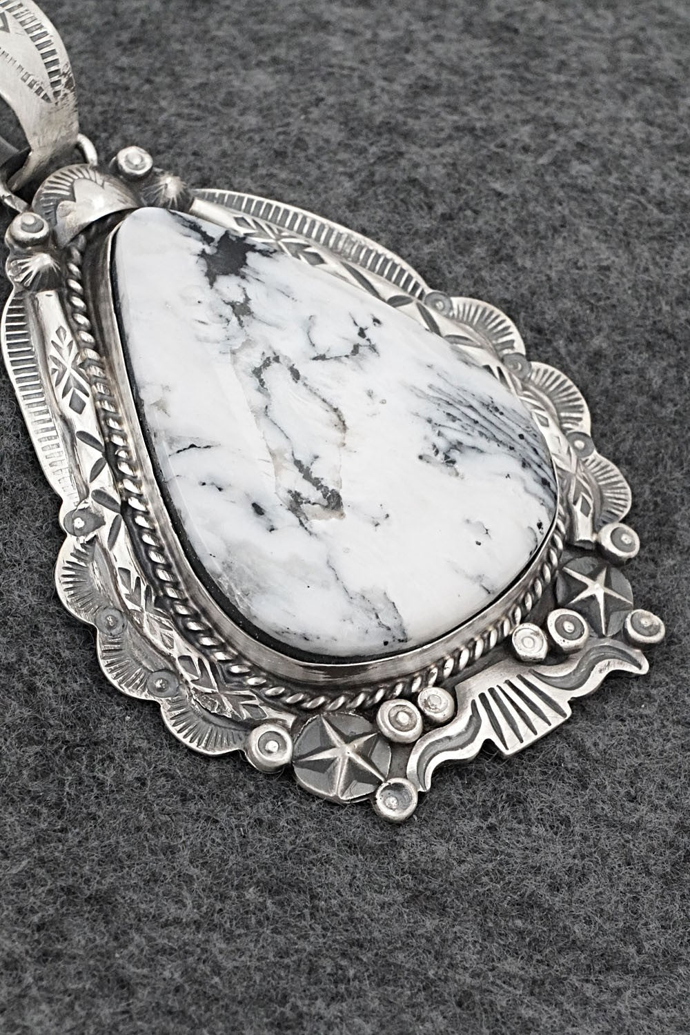 White Buffalo & Sterling Silver Pendant - Vernon Johnson