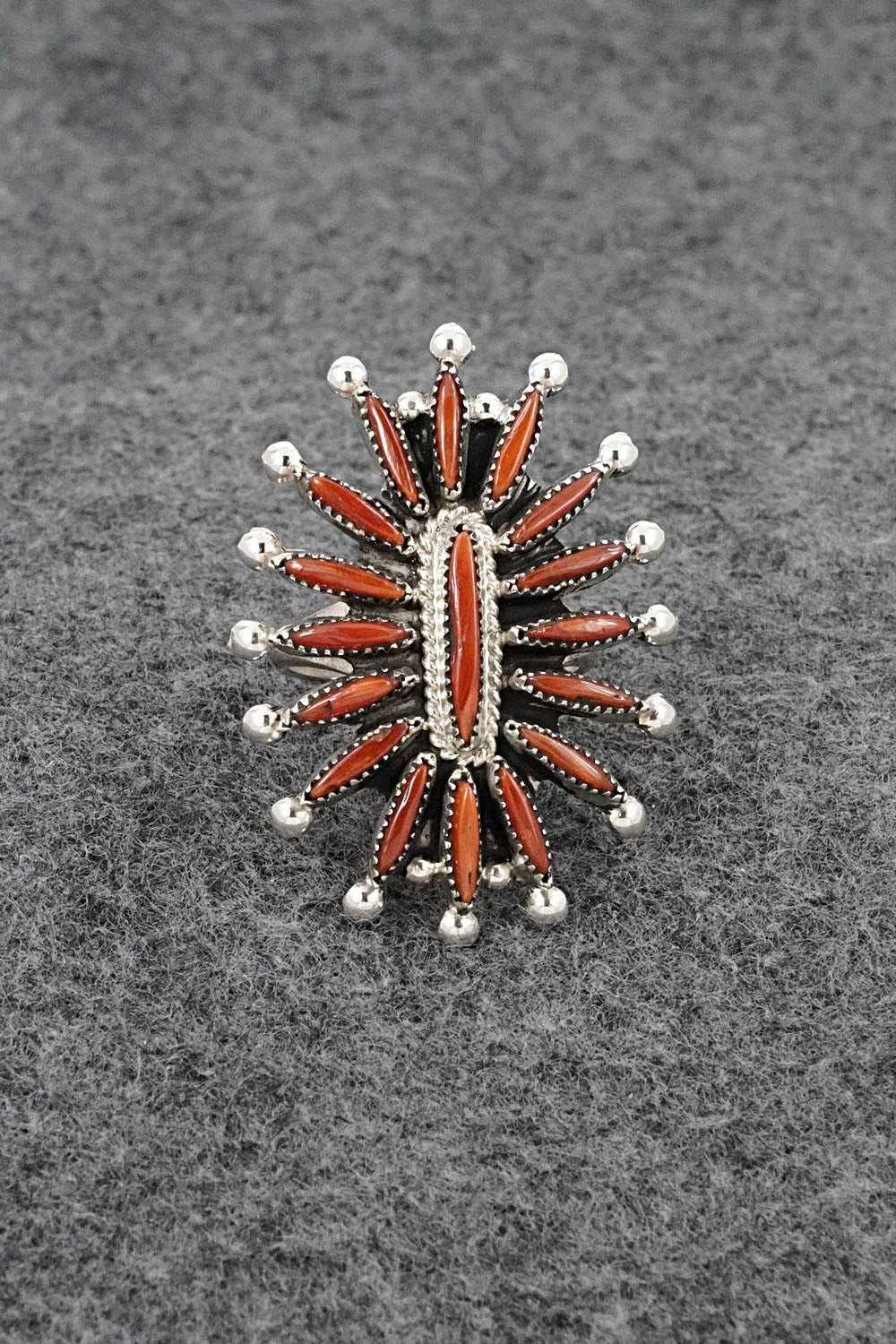 Coral & Sterling Silver Ring - Jack Etsate - Size 7.25