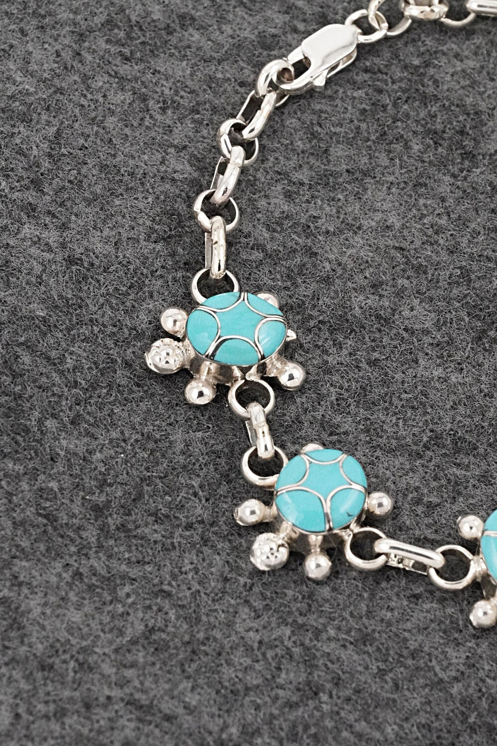 Turquoise & Sterling Silver Link Bracelet - Chris & Amielda Peynetsa