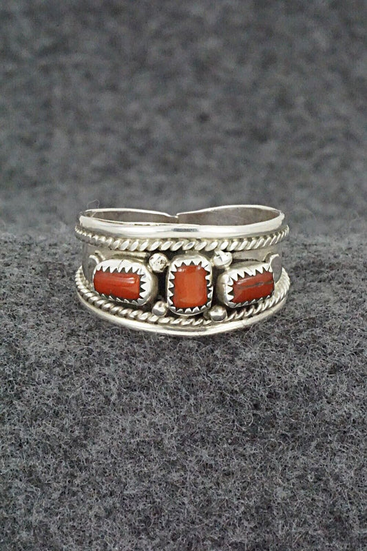Coral & Sterling Silver Ring - Sondra Whitegoat - Size 11.5