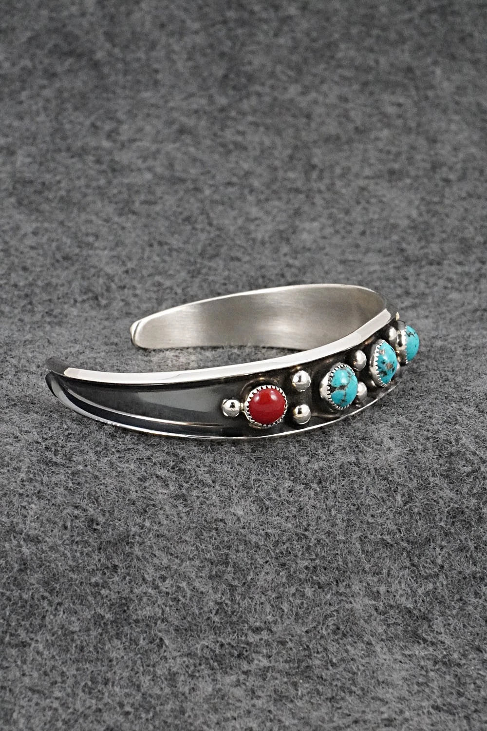 Turquoise, Coral & Sterling Silver Bracelet - Paul Largo