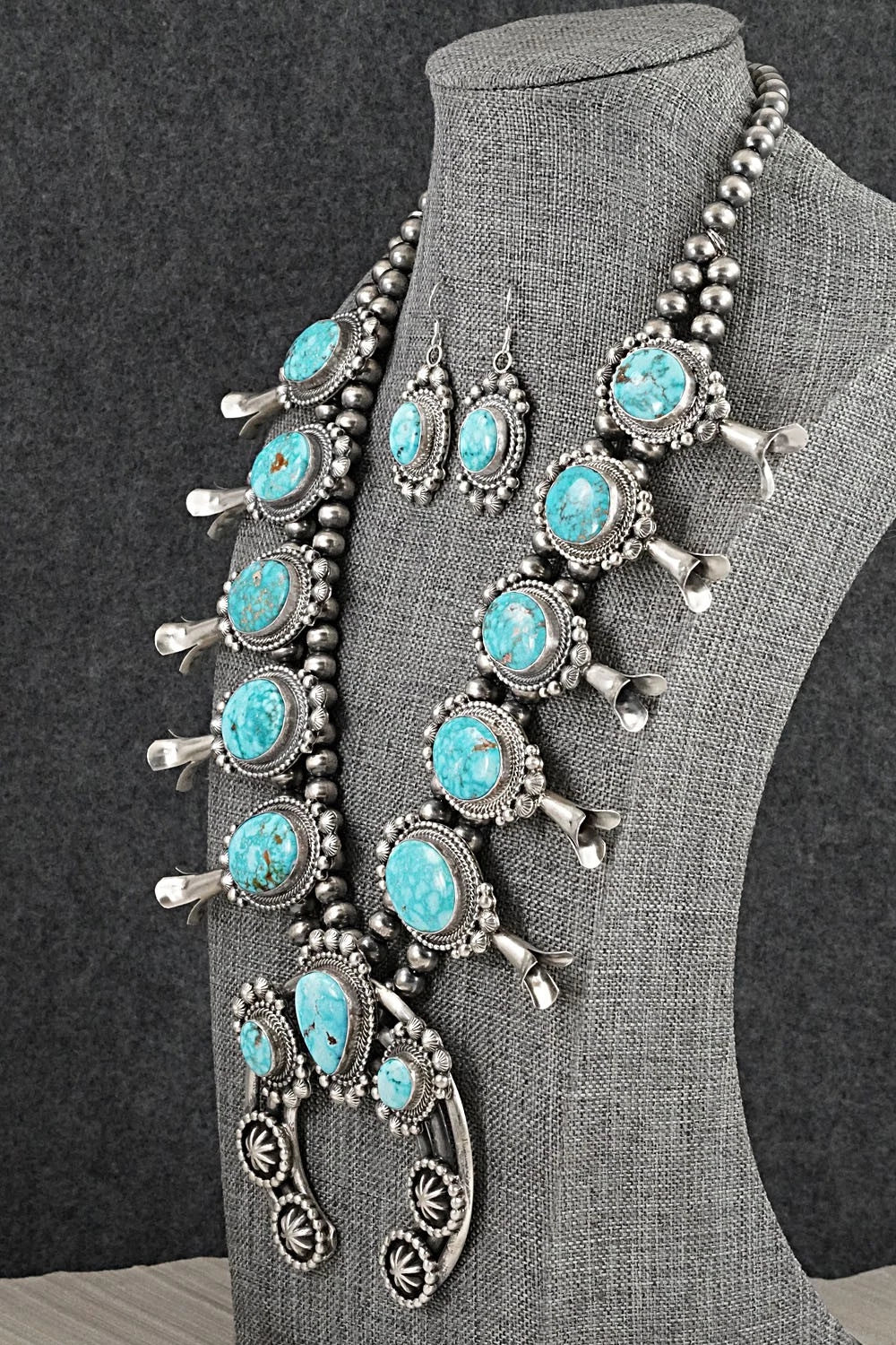 Turquoise & Sterling Silver Squash Blossom Set - Tom Lewis