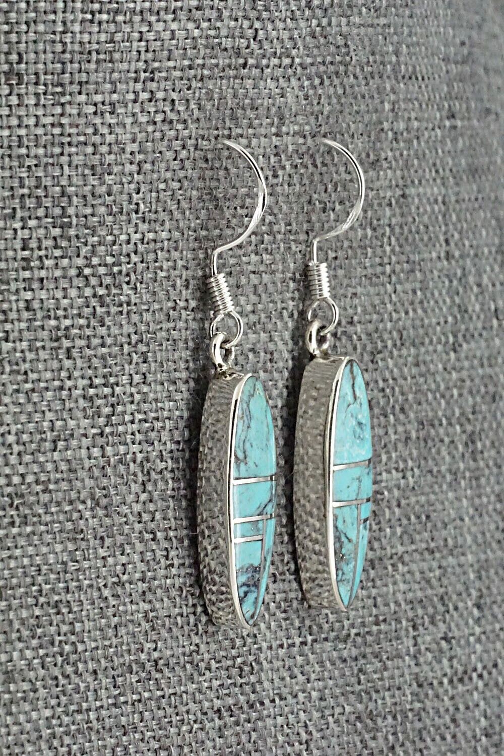 Turquoise & Sterling Silver Inlay Earrings - James Manygoats
