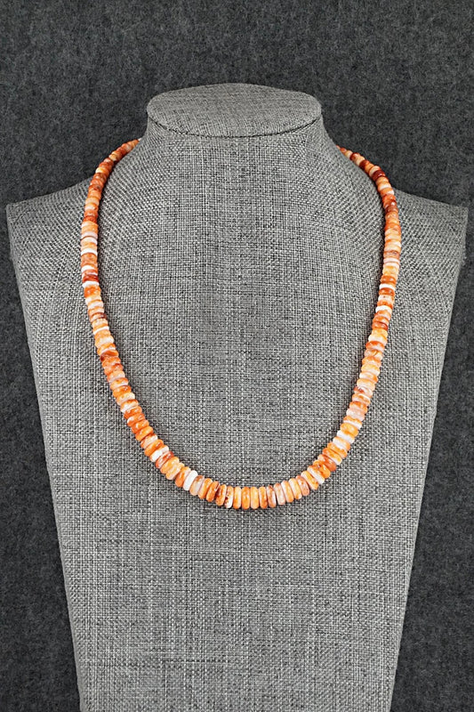 Spiny Oyster & Sterling Silver Necklace 17" - Doreen Jake