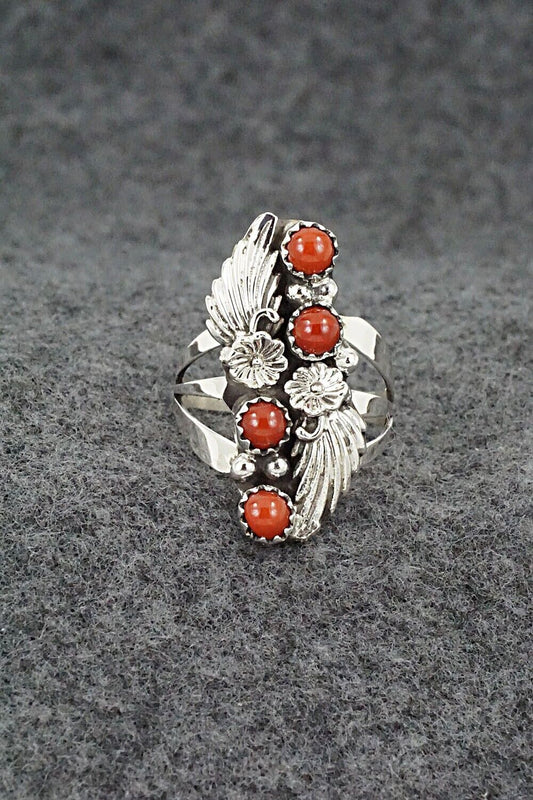Coral & Sterling Silver Ring - Jerryson Henio - Size 7