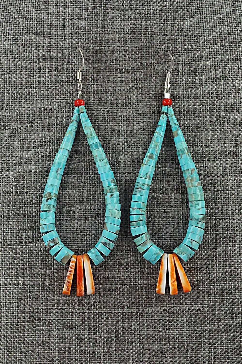 Turquoise, Spiny Oyster & Sterling Silver Earrings - Lupe Lovato