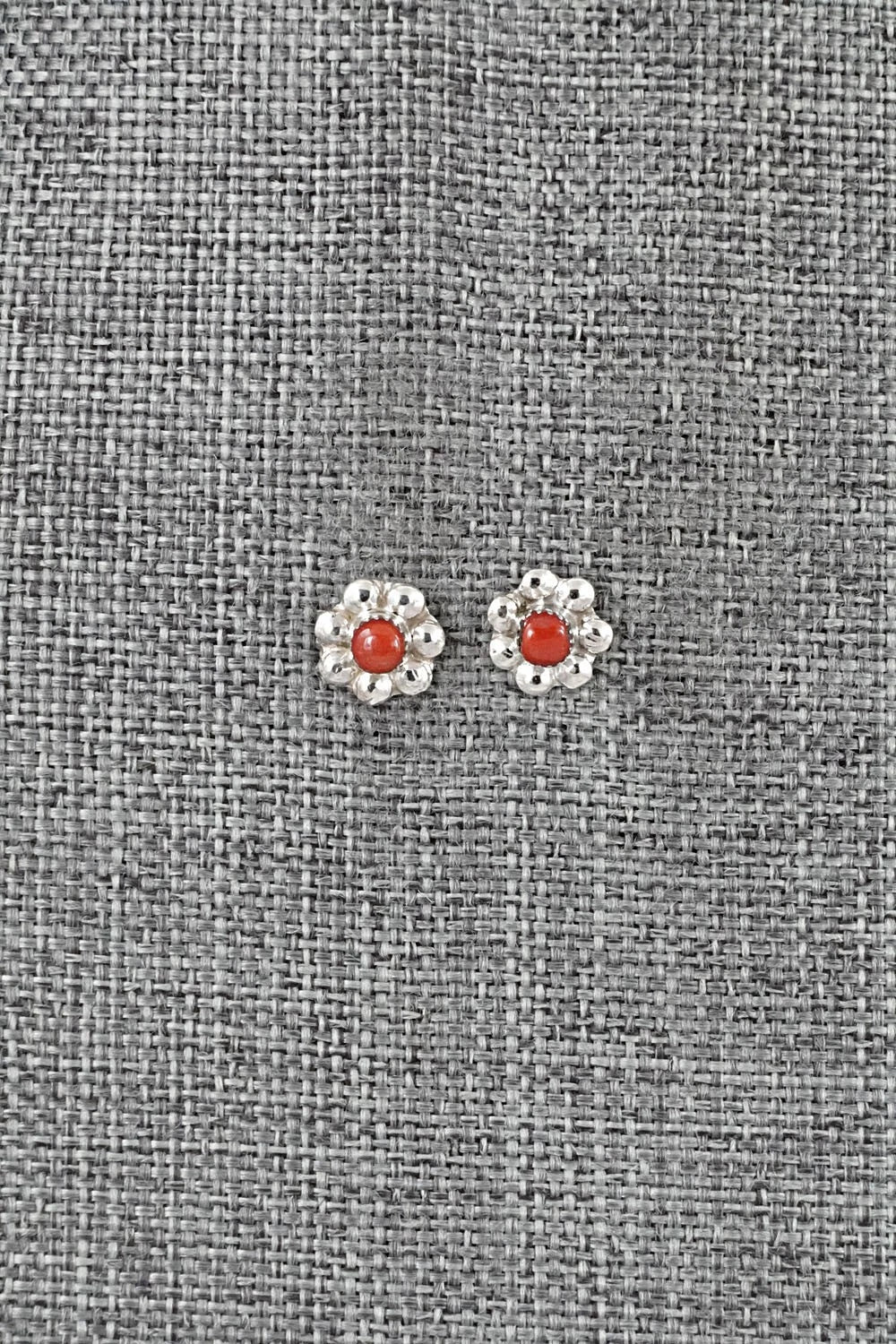 Coral and Sterling Silver Earrings - Ronald Yatsattie