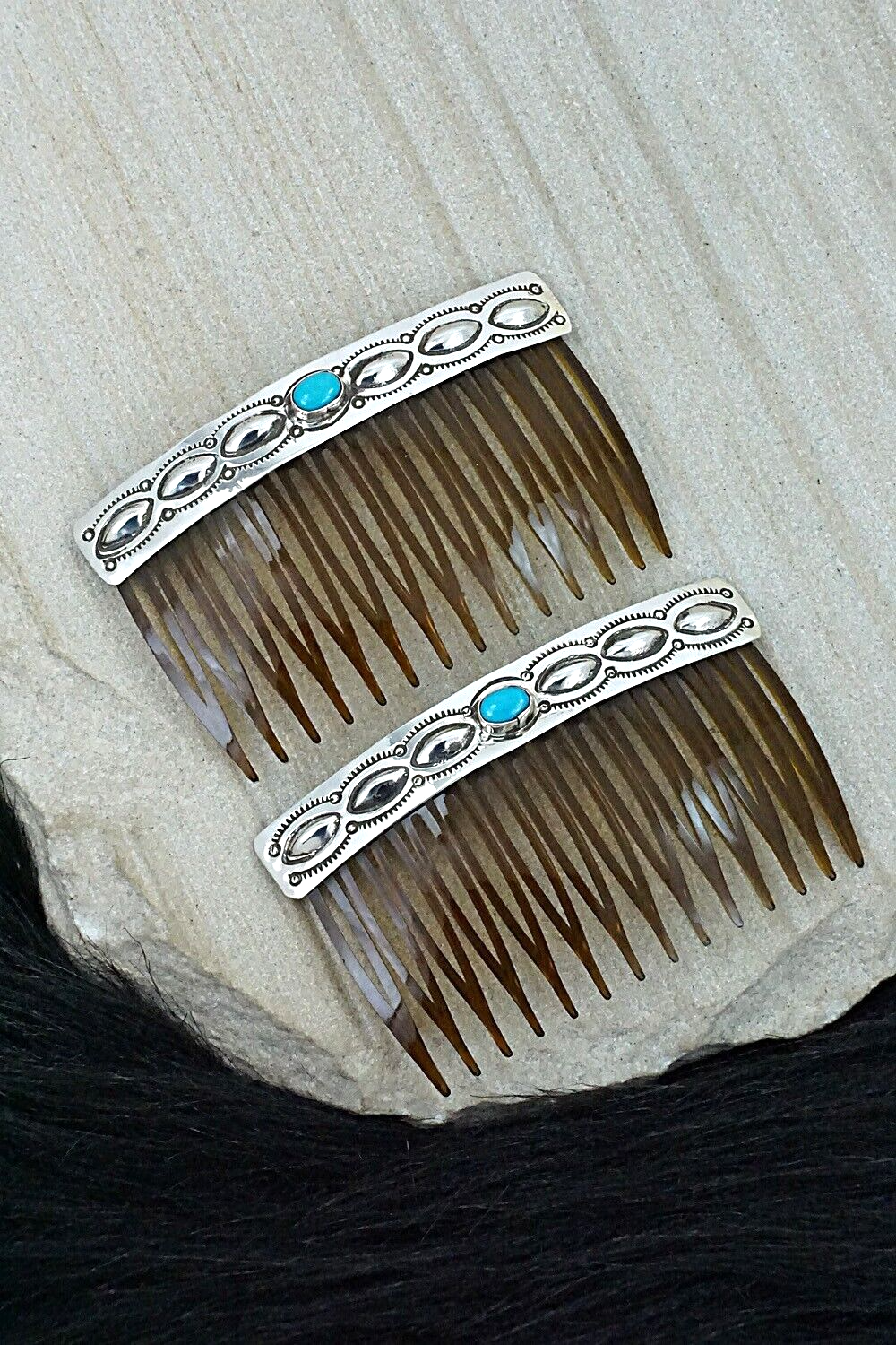 Turquoise & Sterling Silver Hair Combs - Jennie Blackgoat