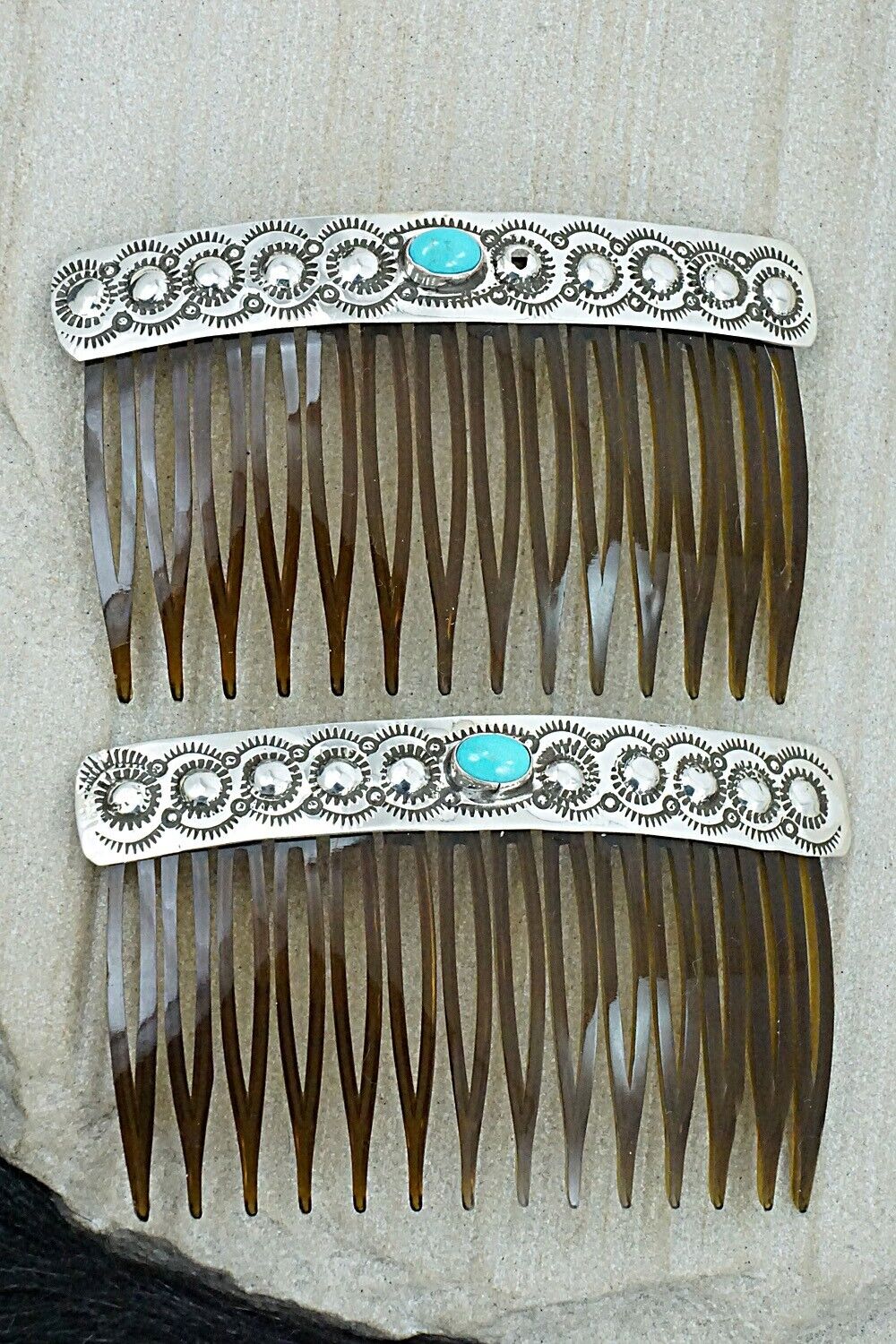 Turquoise & Sterling Silver Hair Combs - Jennie Blackgoat