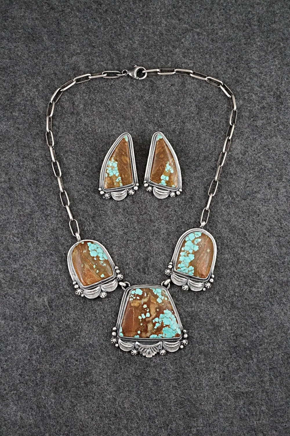 Turquoise & Sterling Silver Necklace and Earrings Set - Darrin Livingston