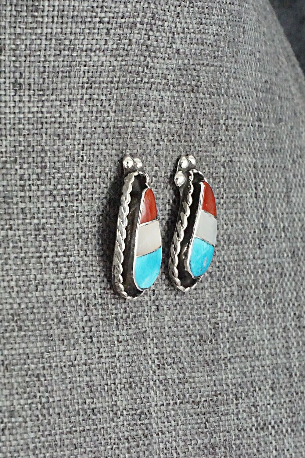 Turquoise, Coral, MOP & Sterling Silver Earrings - Susie Lowsayatee