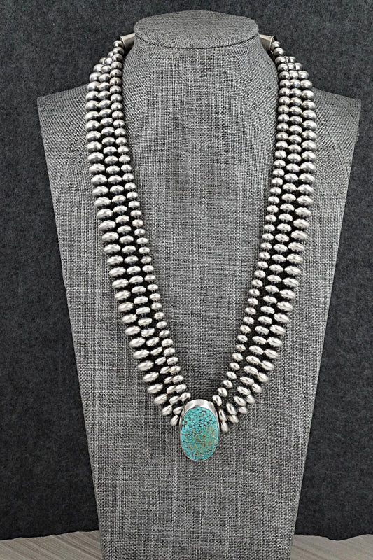 Turquoise & Sterling Silver Navajo Pearl Necklace - Gruber & Halwood