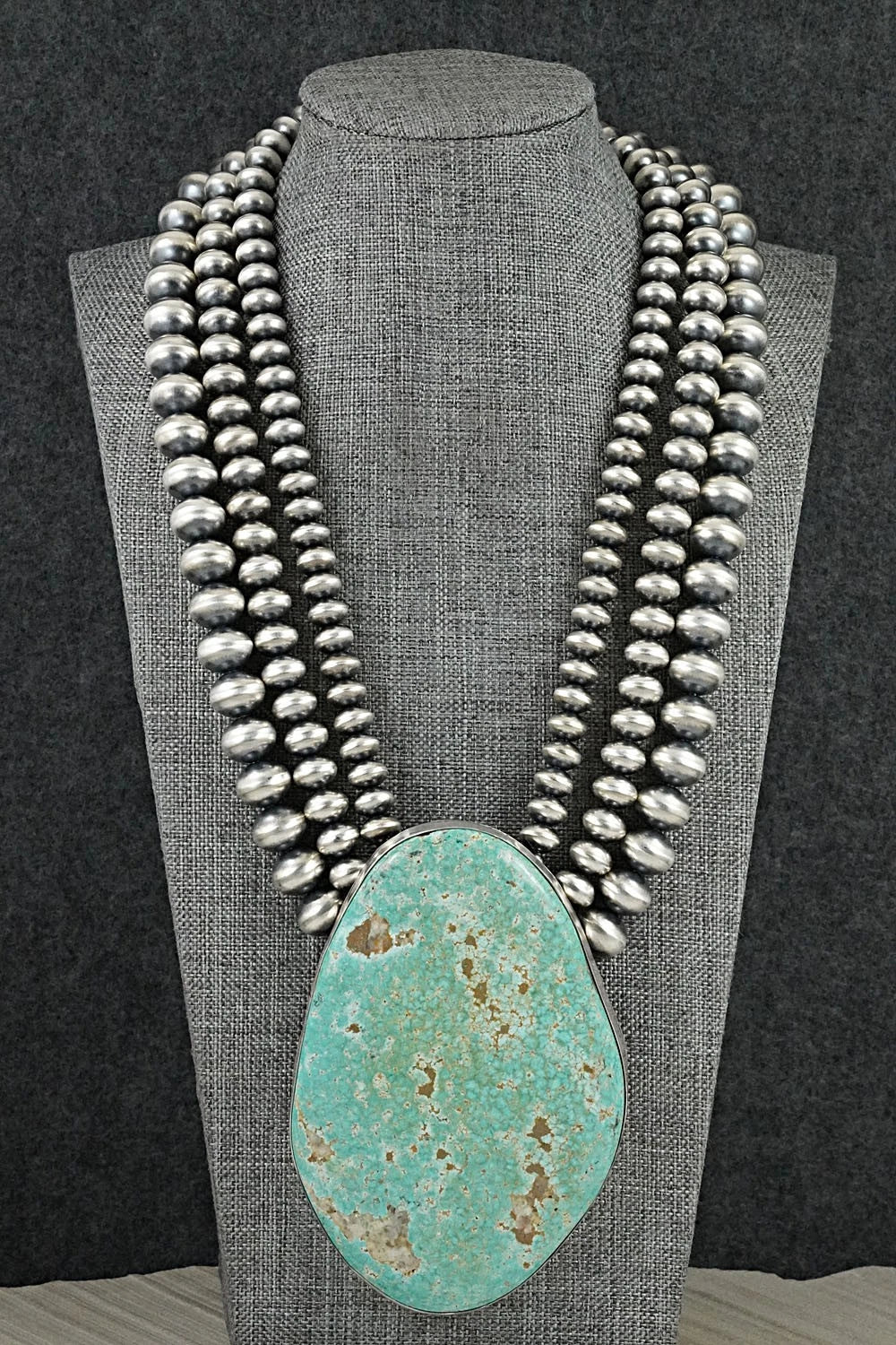 Turquoise & Sterling Silver Navajo Pearl Necklace - Johnson & Halwood