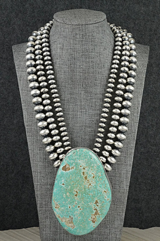 Turquoise & Sterling Silver Navajo Pearl Necklace - Johnson & Halwood
